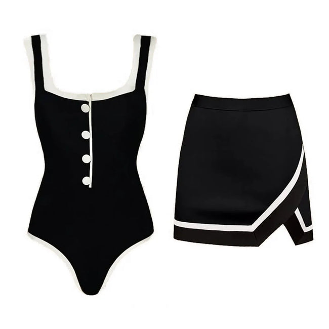 Elegant Striped Vintage One-Piece Hover Image