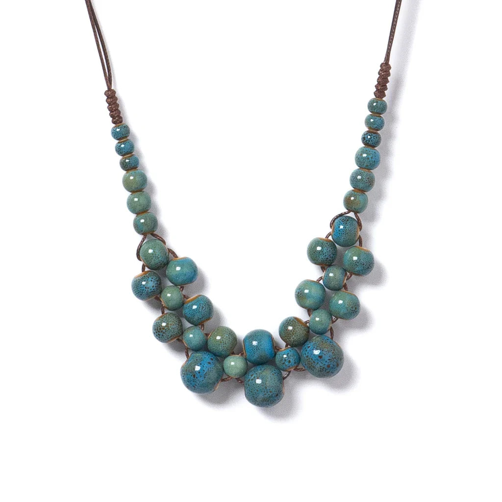 Boho Chic Multilayer Ceramic Necklace - Adjustable Vintage Statement Jewelry
