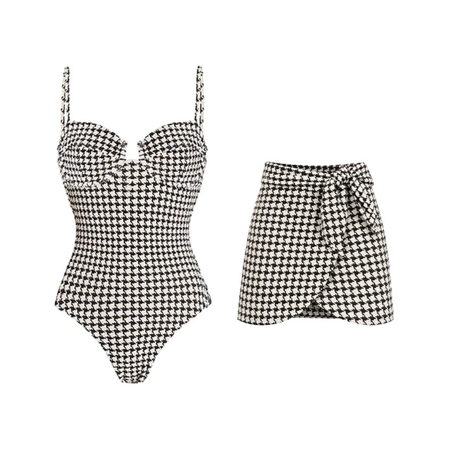 Confident Houndstooth Print Bikini Set Hover Image