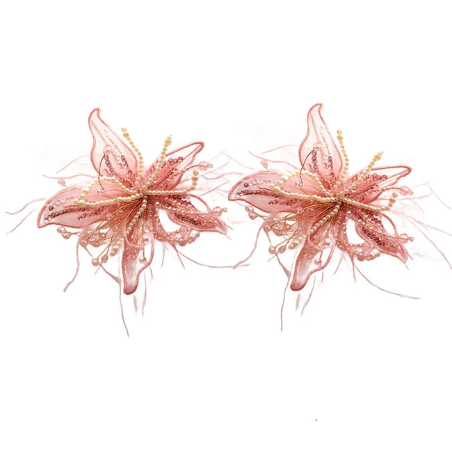 Ethereal Feather Pearl Drop Earrings Hover Image
