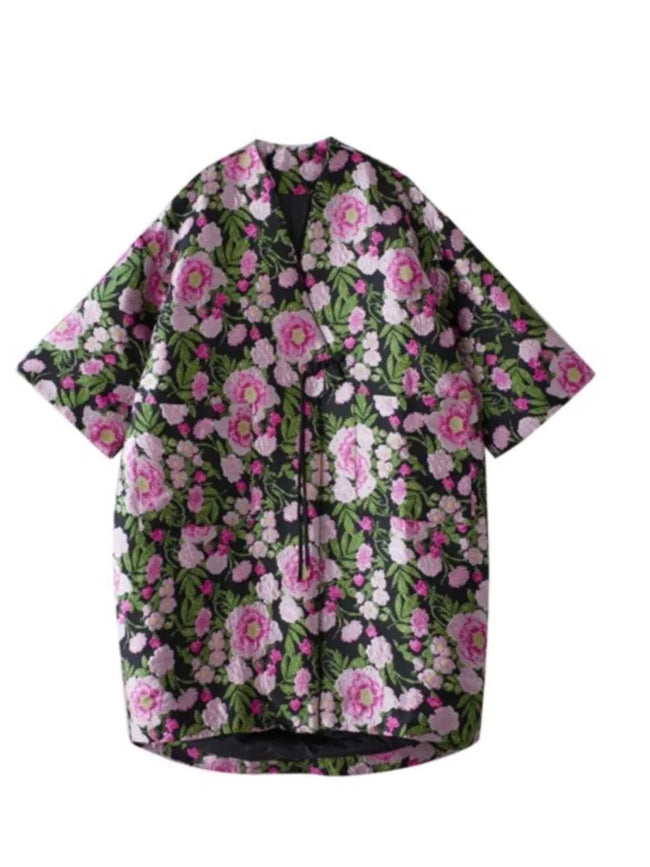 Vibrant Embroidered Floral Trench Coat Hover Image