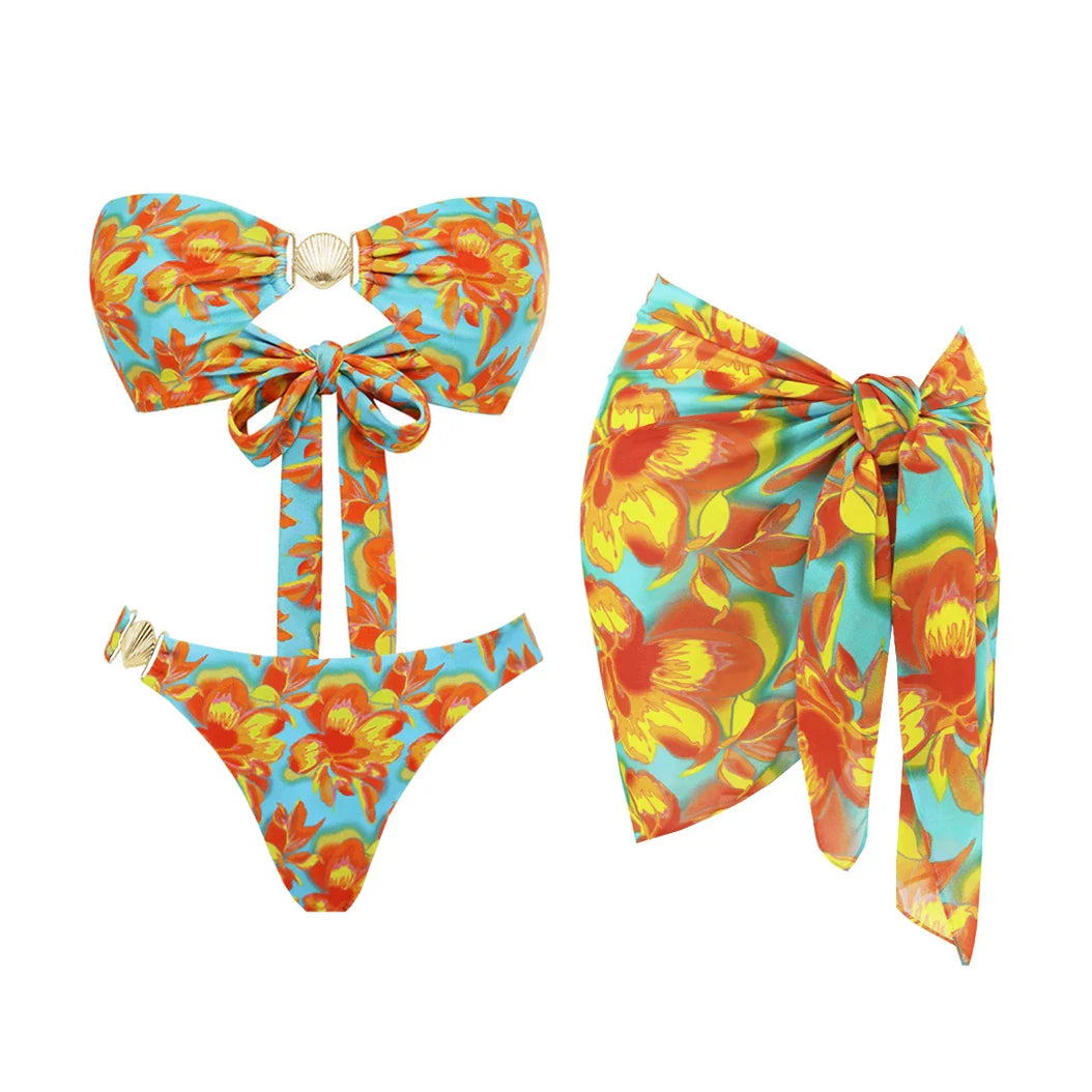 Vibrant Bow High Waist Bikini Set