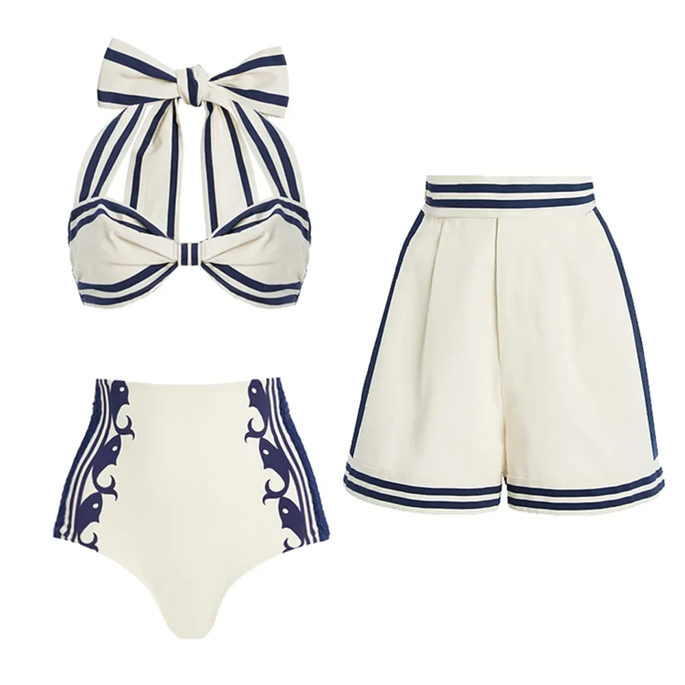 Confident Striped Ruffle Bikini Set