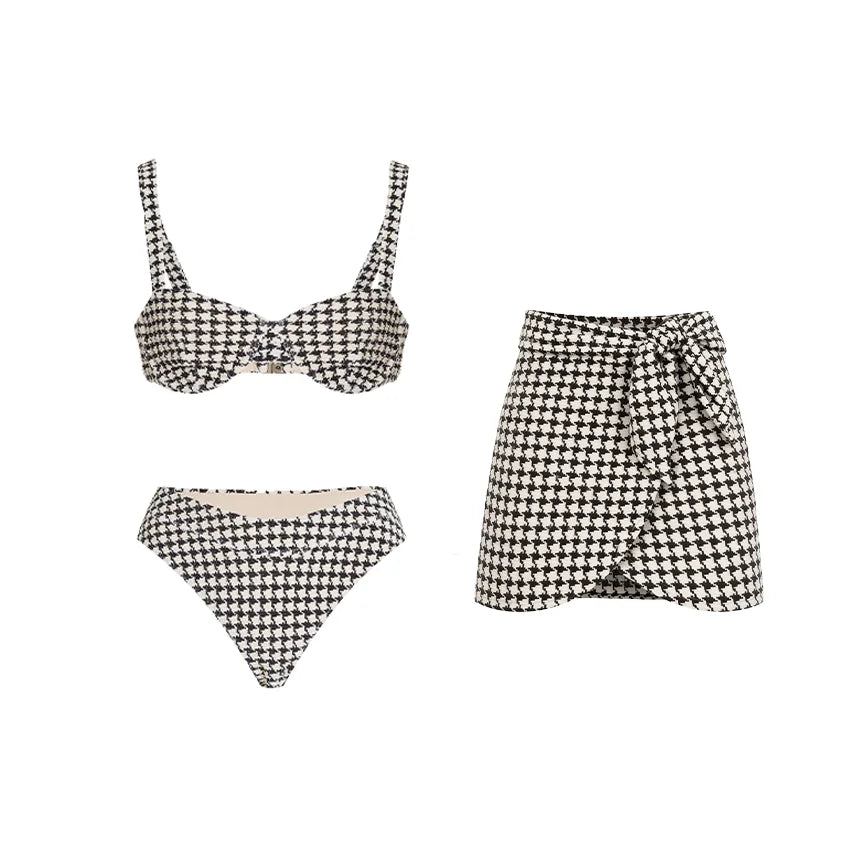 Confident Houndstooth Print Bikini Set