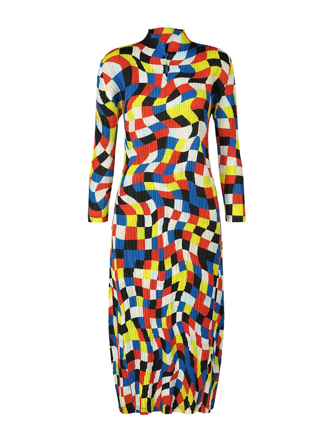 Vibrant Plaid Pleated Maxi Dress Hover Image