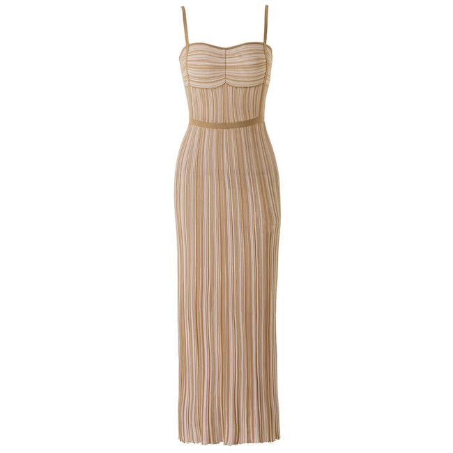 Elegant Striped Knit Maxi Dress Hover Image