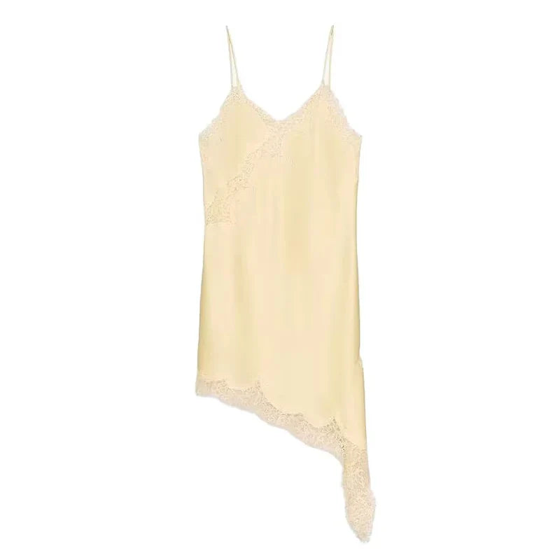 Divine Satin Asymmetric Lace Mini Dress