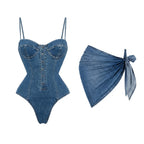 Daring Denim Bandeau Bikini Set