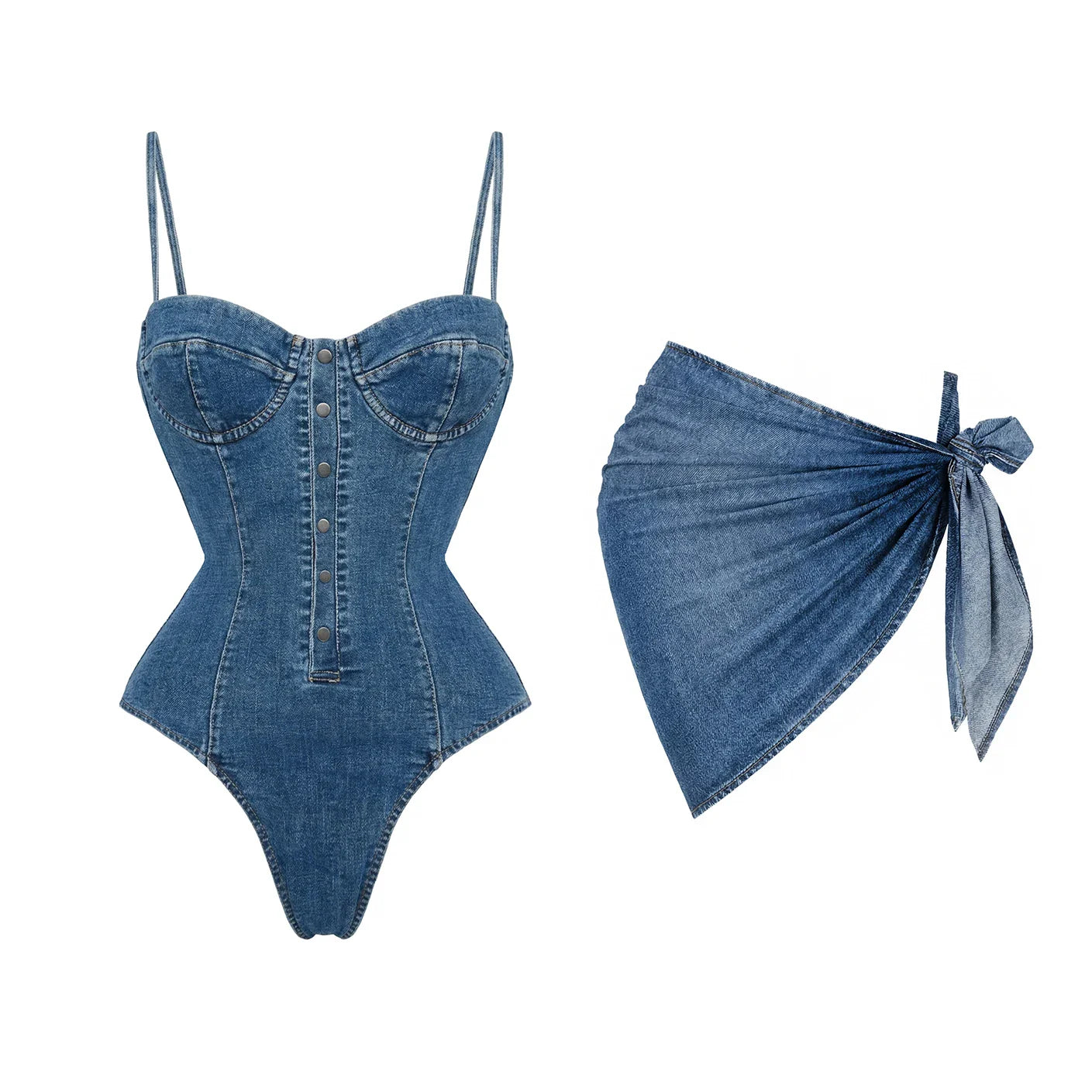 Daring Denim Bandeau Bikini Set