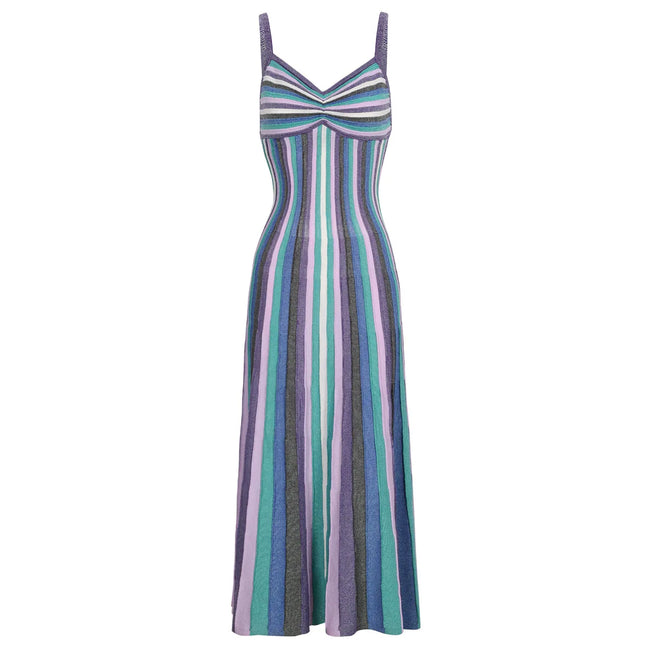 Vibrant Striped Knit Midi Dress Hover Image