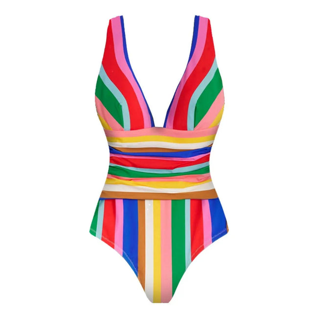 Vibrant Striped One-Piece Bikini Set Hover Image