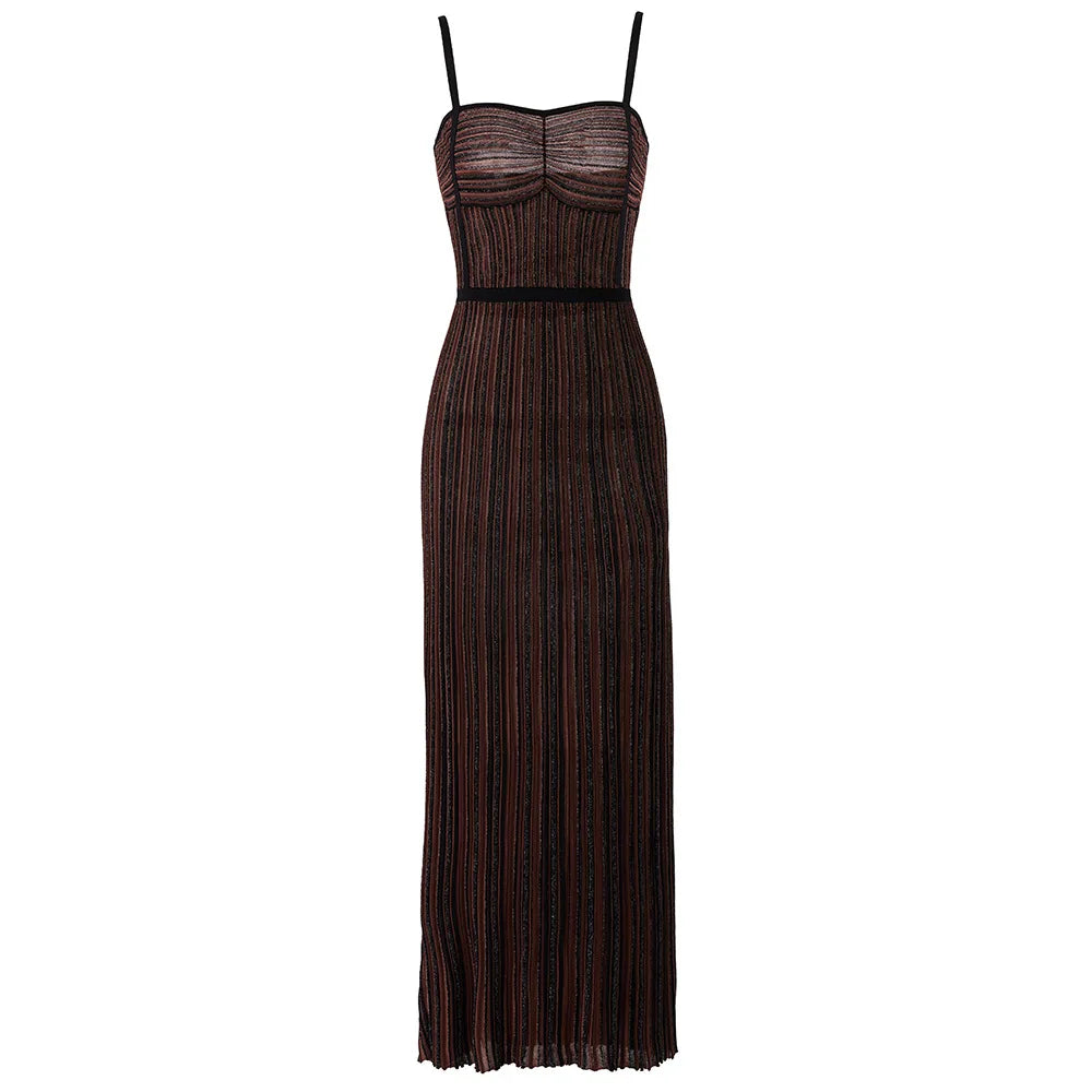 Elegant Striped Knit Maxi Dress