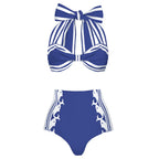 Confident Striped Ruffle Bikini Set