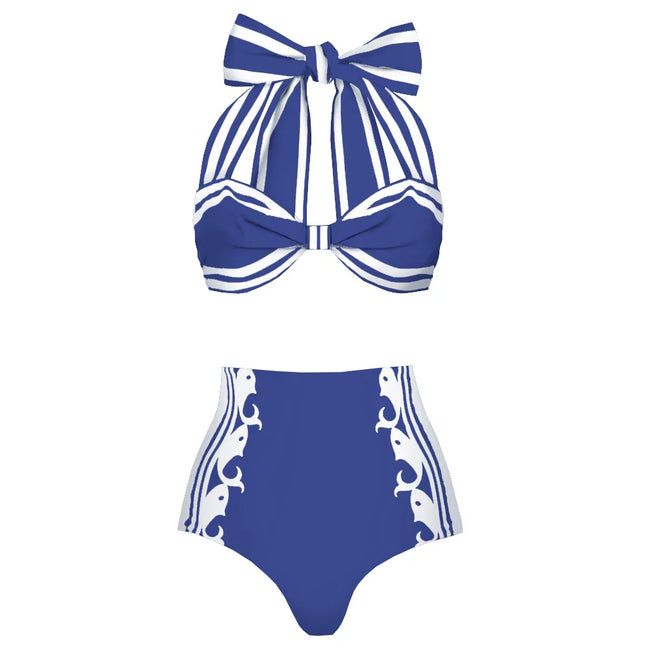 Confident Striped Ruffle Bikini Set Hover Image