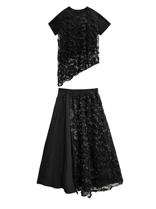 Audacious Black Mesh Skirt Set Hover Image
