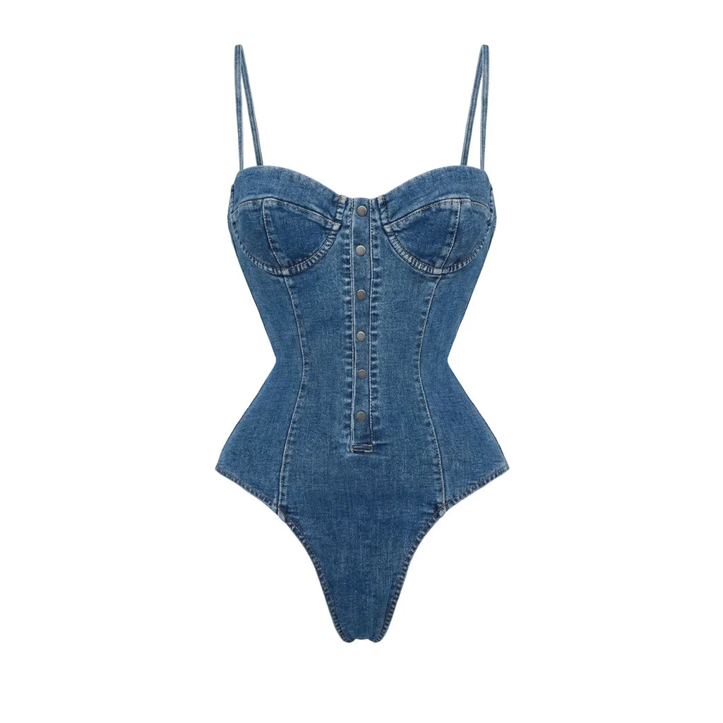 Daring Denim Bandeau Bikini Set