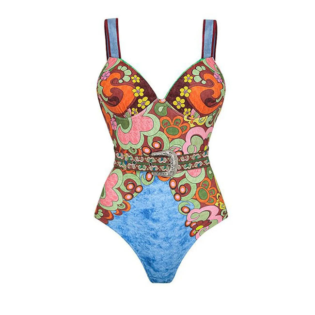 Vibrant Houndstooth One-Piece Swimsuit Hover Image