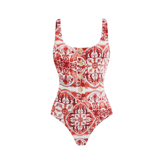 Divine Blue Tile Print Swimsuit Hover Image