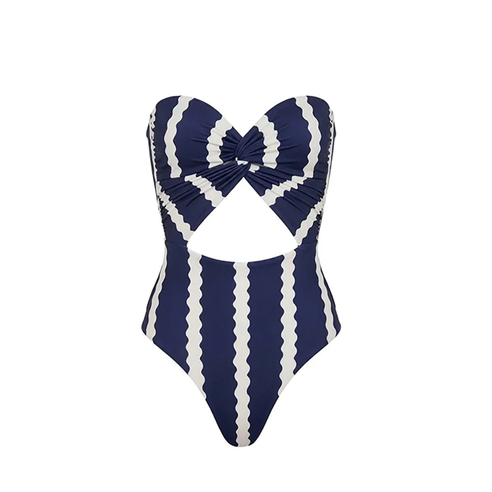 Daring Striped Cutout Swimsuit