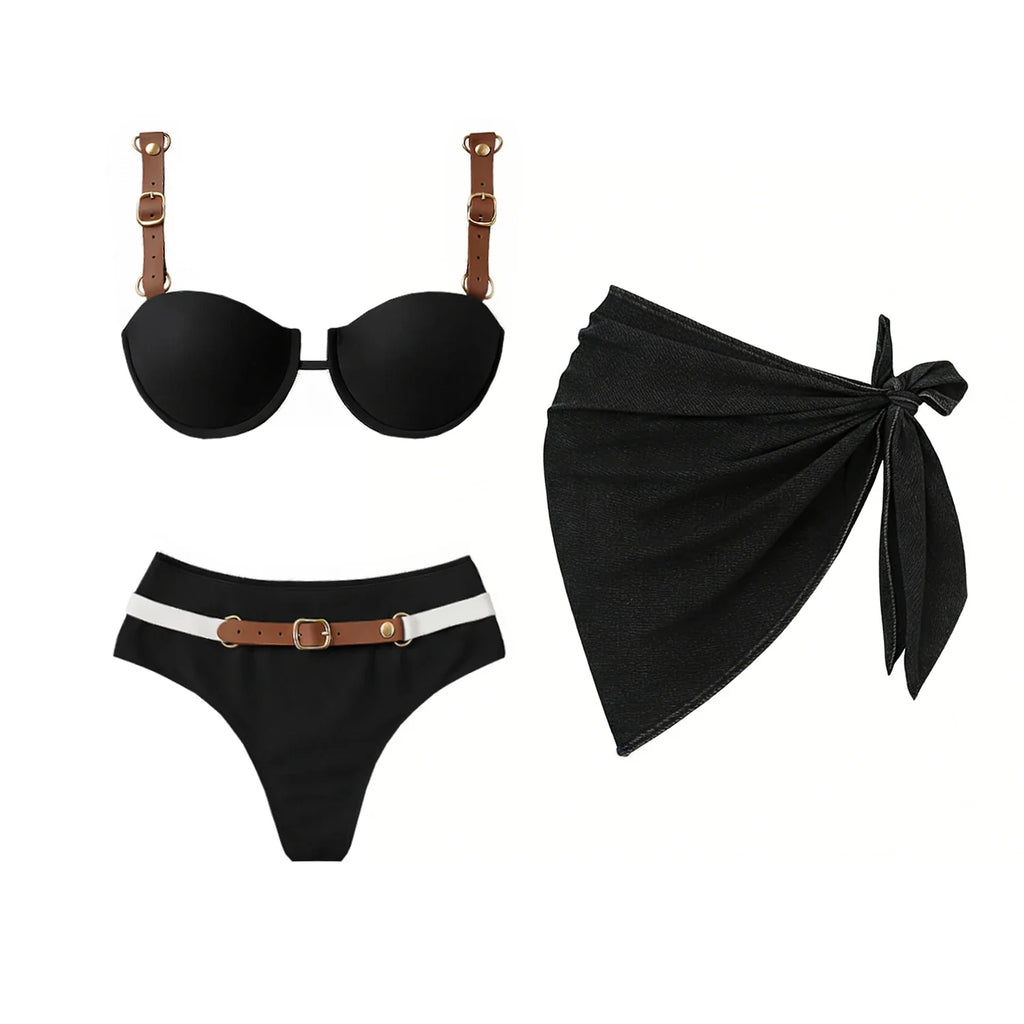Audacious Denim Strappy Bikini Set