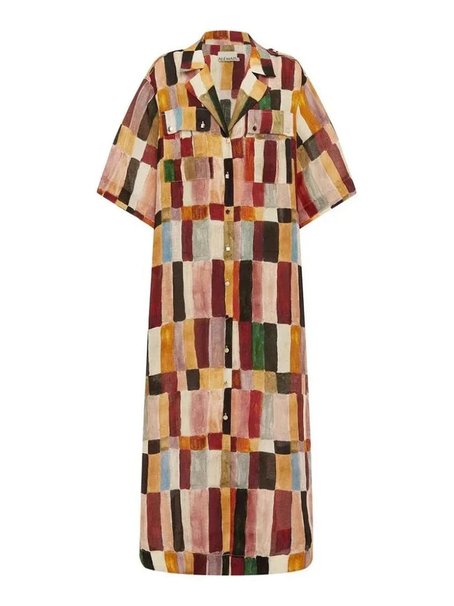 Wanderlust Plaid Linen Maxi Dress Hover Image