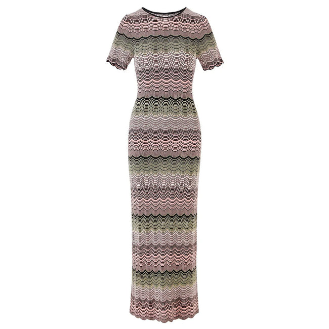 Vibrant Striped Knit Maxi Dress Hover Image