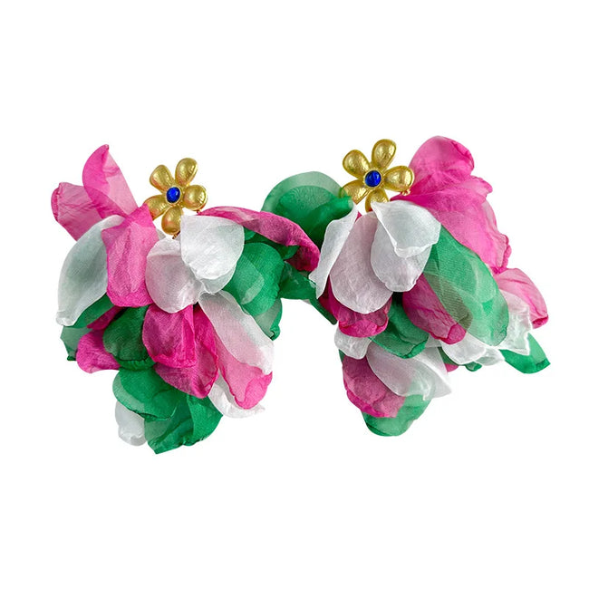 Vibrant Gold Flower Tassel Drop Earrings Hover Image