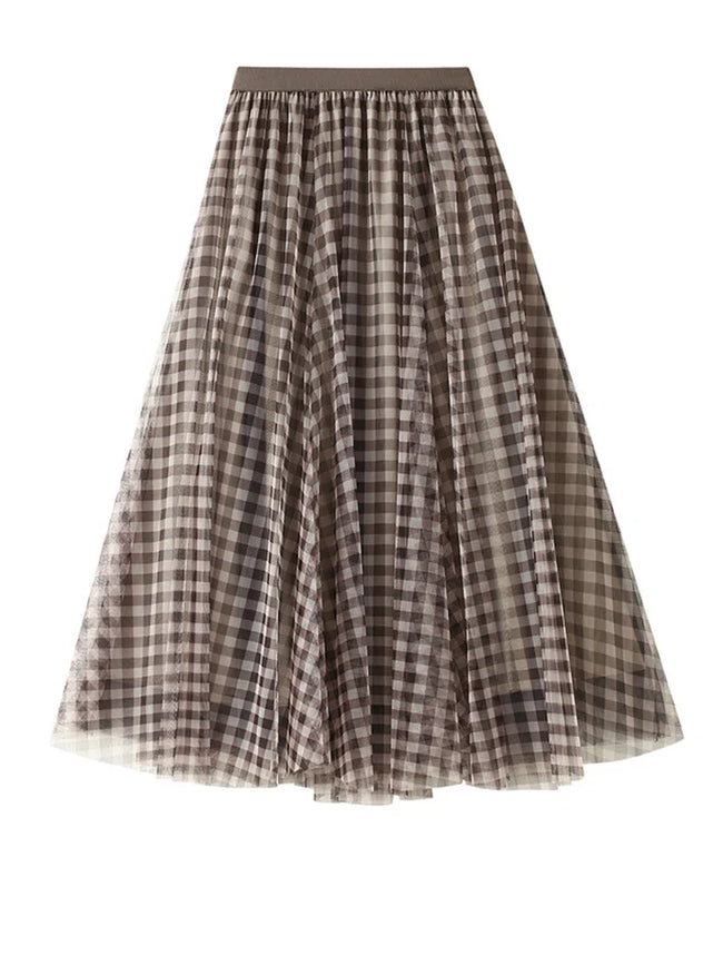 Grounded Plaid Mesh A-Line Skirt Hover Image