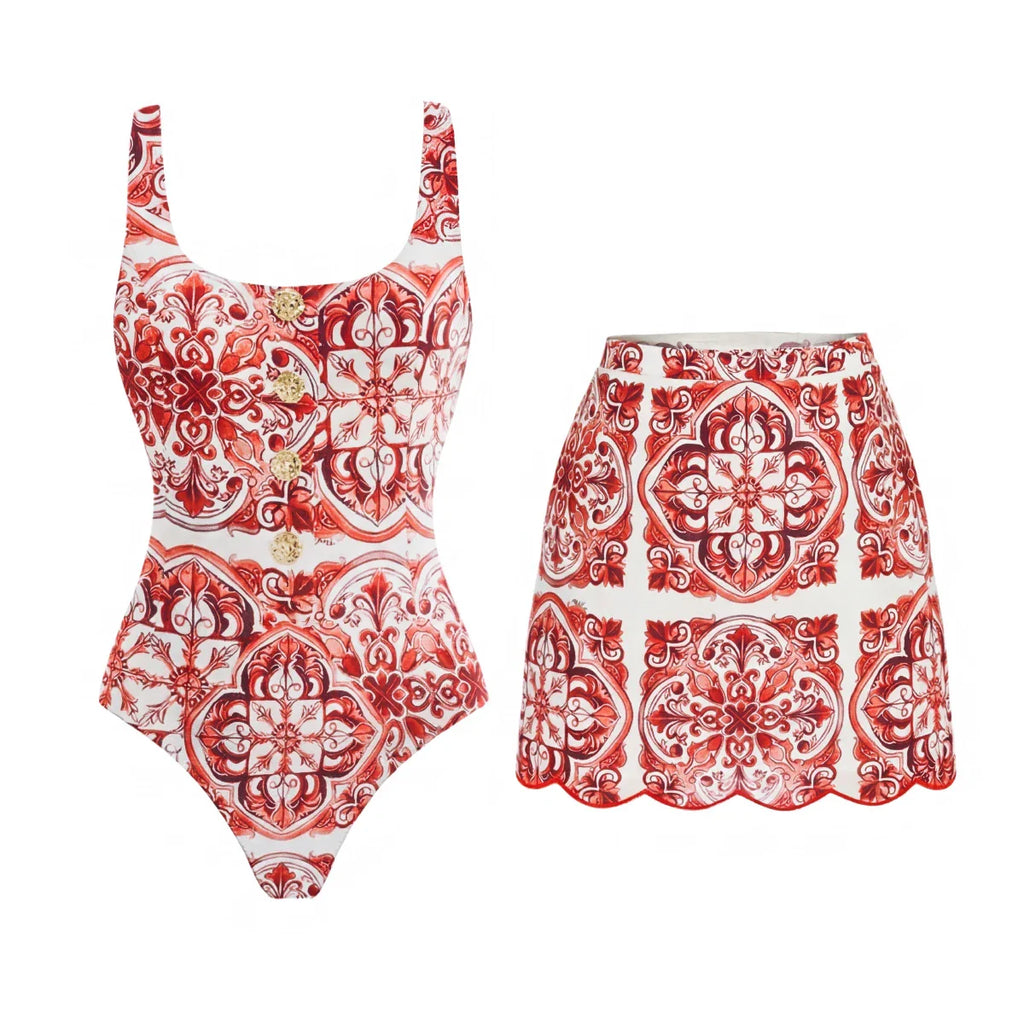 Divine Blue Tile Print Swimsuit