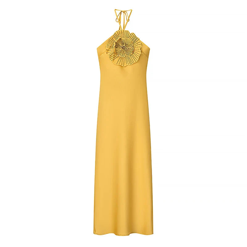 Radiant Gold Halter Maxi Dress