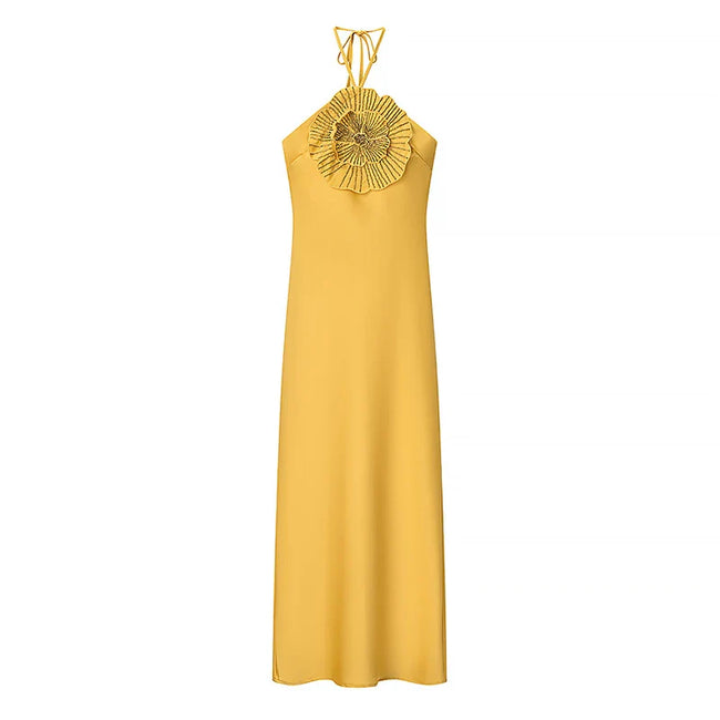 Radiant Gold Halter Maxi Dress Hover Image
