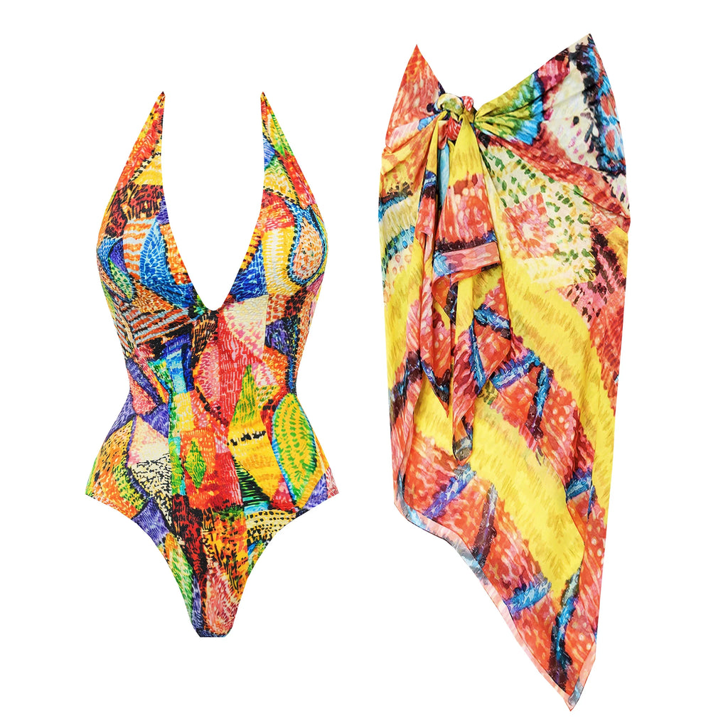Vibrant Printed Tie-Front Bikini Set