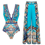 Vibrant Patterned Long Sleeve Bikini Set