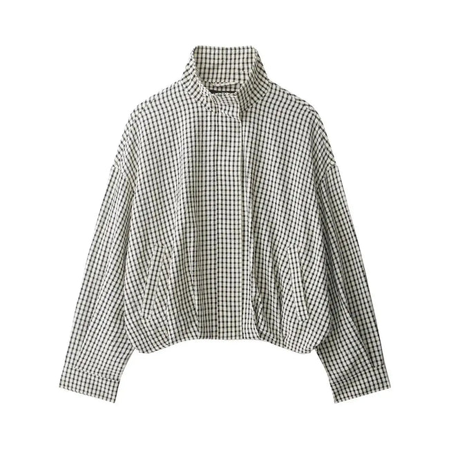 Confident Plaid Bomber Jacket Hover Image