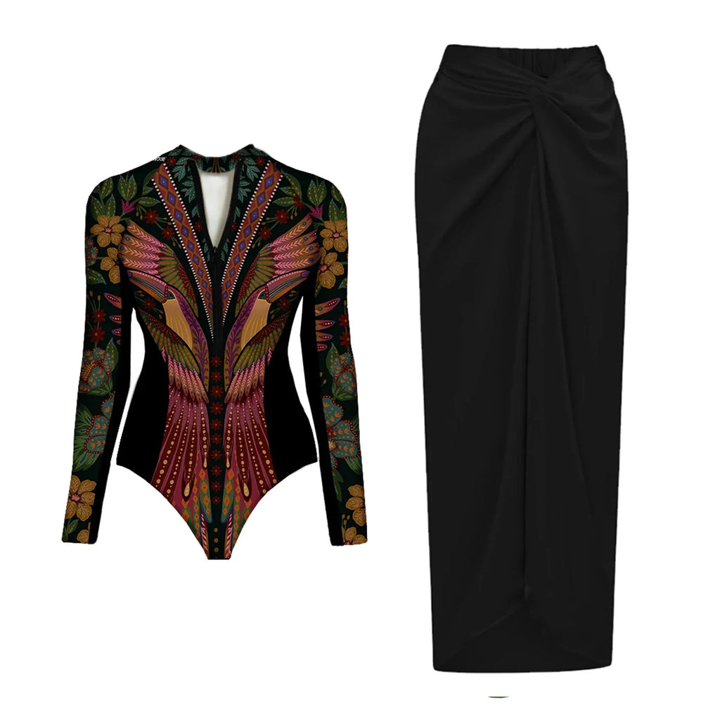 Wild Heart Printed Long-Sleeve One-Piece