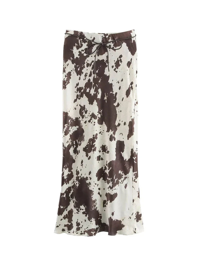 Untamed Printed Satin Midi Skirt Hover Image