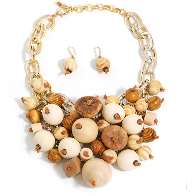 Free Spirit Wood Beaded Statement Necklace Hover Image