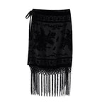 Divine Velvet Fringe Midi Skirt