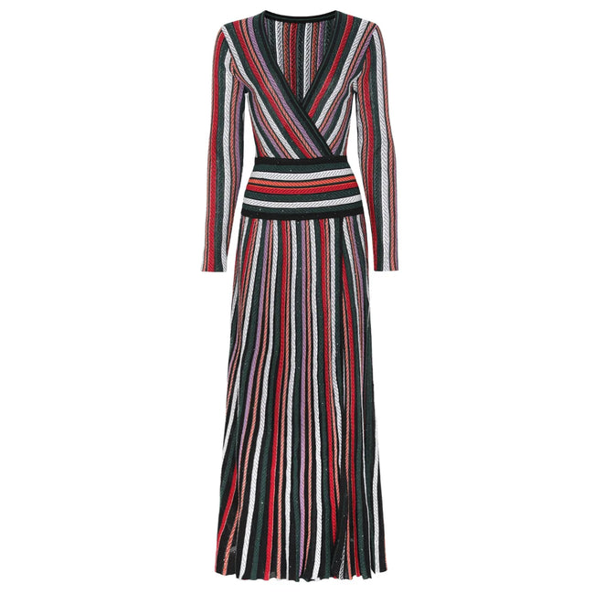 Vibrant Striped Knit Midi Dress Hover Image