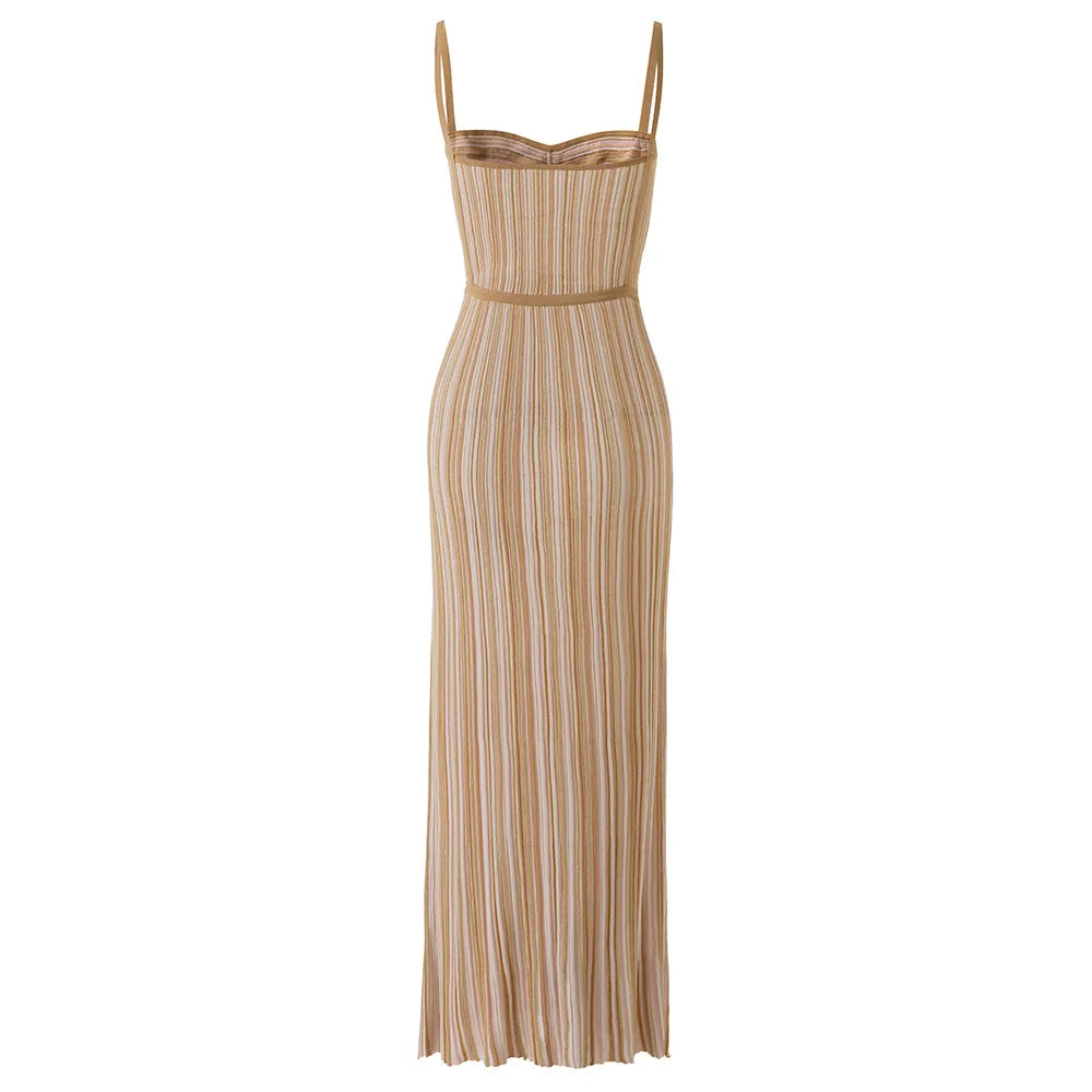 Elegant Striped Knit Maxi Dress