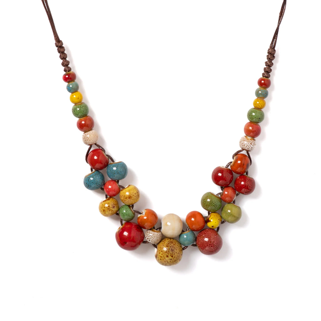 Boho Chic Multilayer Ceramic Necklace - Adjustable Vintage Statement Jewelry