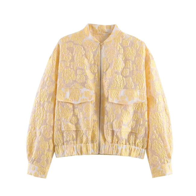 Vibrant Patterned Cropped Bomber Jacket Hover Image