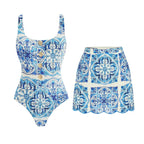 Divine Blue Tile Print Swimsuit