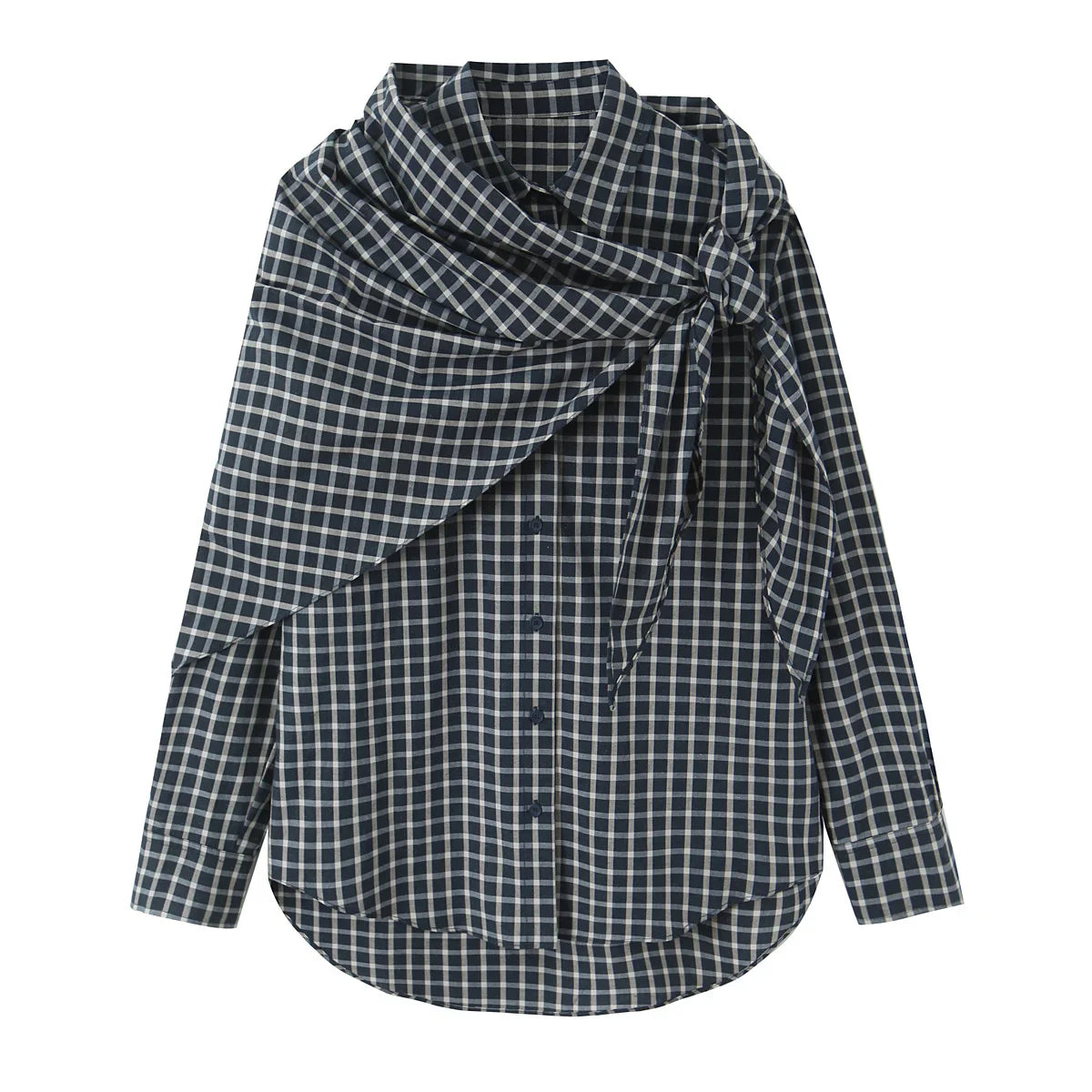 Unique Plaid Irregular Bow Blouse