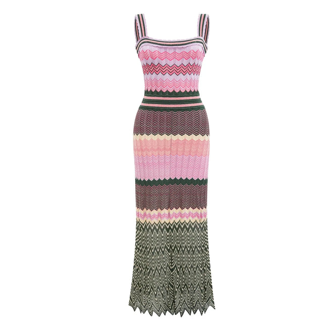 Vibrant Knitted Geometric Maxi Dress Hover Image