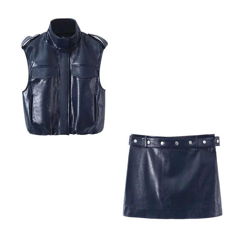 Daring Faux Leather Two-Piece Set