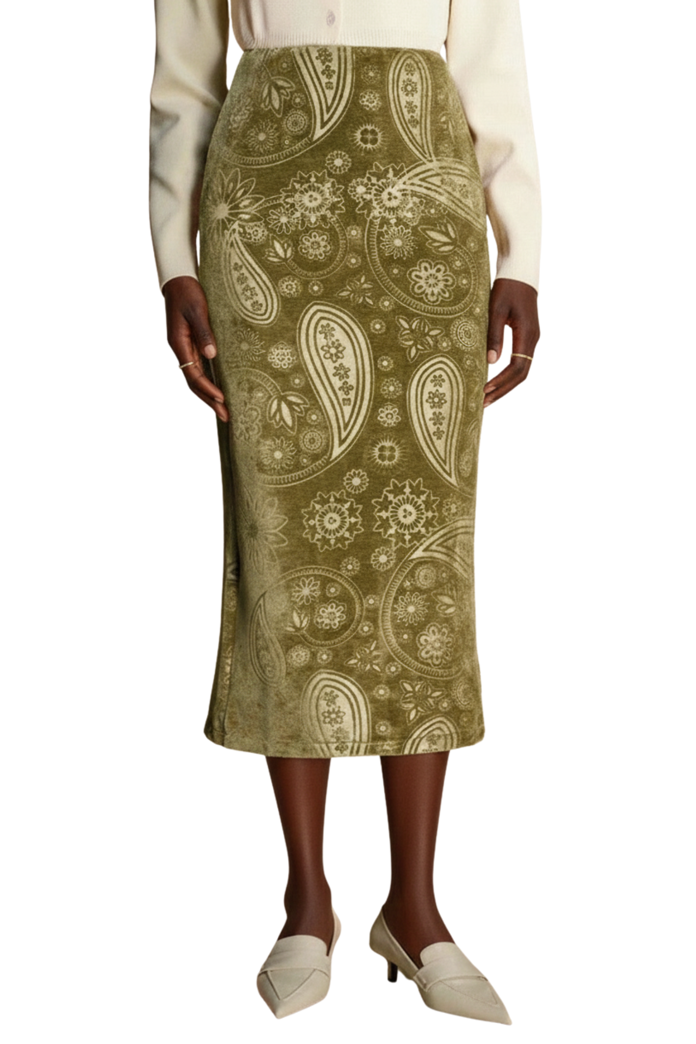 SHEIN Veneréa Velvet Cashew Embossed Vintage Elegant Slit Skirt