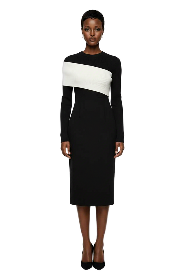 SHEIN Veneréa Women's Color Block Crew Neck Fitted Long Sleeve Sweater Dress Hover Image