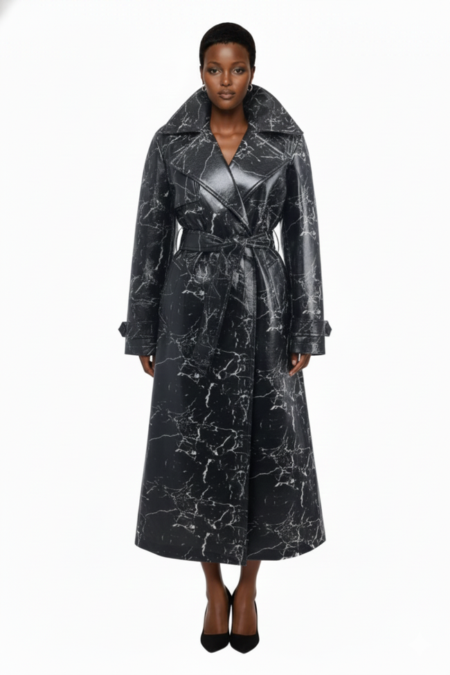 SHEIN X Lucía Bellido Aveloria Affinna Fashion PU Leather Trench Coat Hover Image
