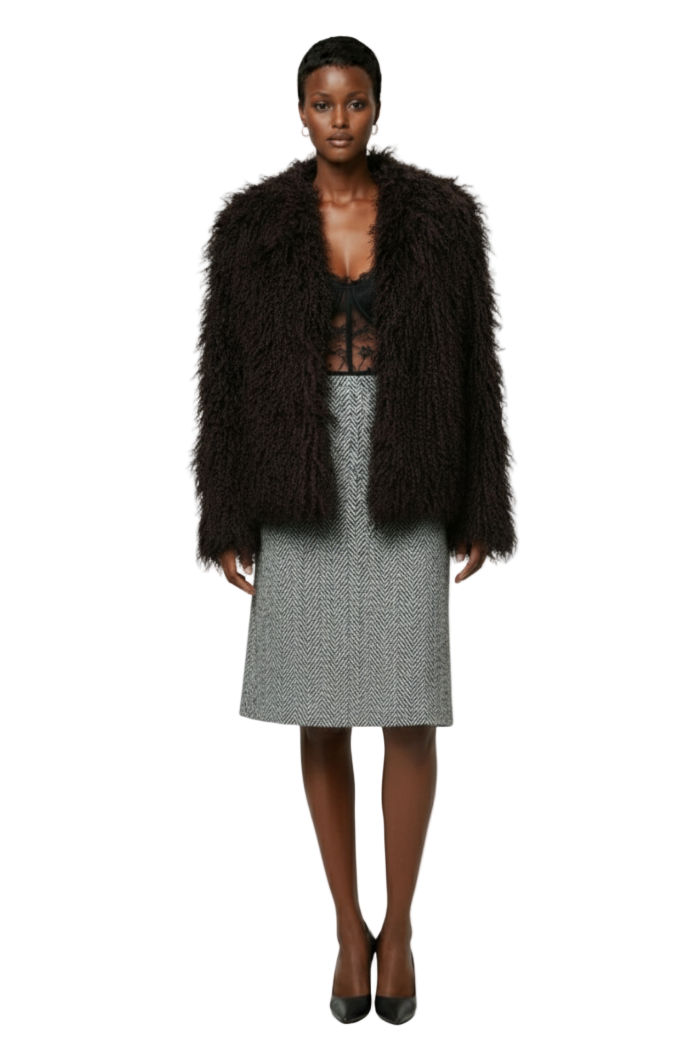 Arave Women's Fuzzy Shoulder Small Lapel Loose Turtleneck Silhouette